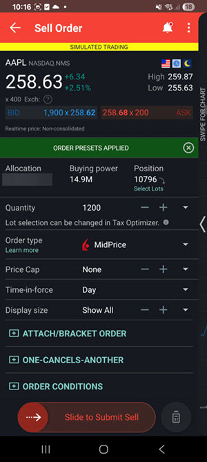 The close lots order on the android phone. 